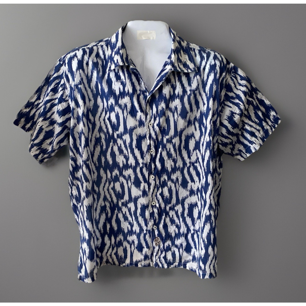 Wayan Natural Wear WNW Navy Animal Print Shirt Cotton Men's XL 50" Chest